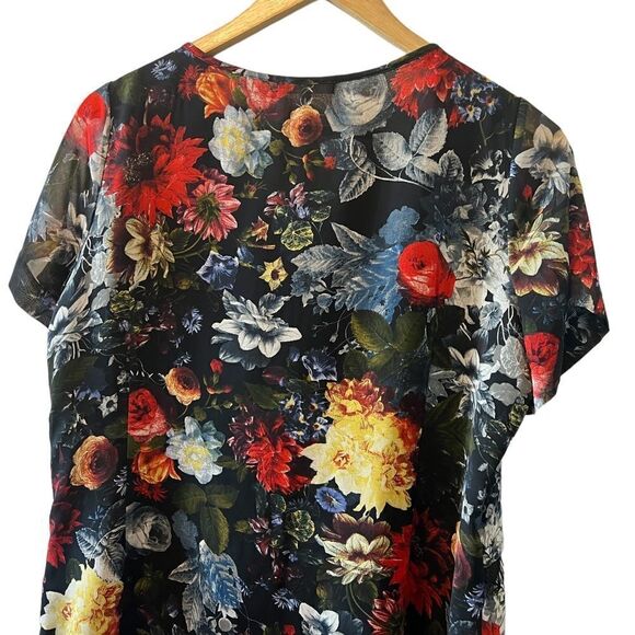 PLEIONE Black Lace Ruffle Floral Scoop Neck Short Sleeve Blouse Top S - Picture 4 of 7
